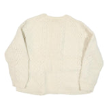 Womens Cream Cable Knit Wool Patterned Jumper Round Neck Button Up XS Wool