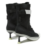 CHARLES & KEITH Womens Black & White Lace-Up Canvas Kitten Heel Boots UK 2