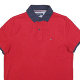 TOMMY HILFIGER Mens Red & Navy Short Sleeve Polo Shirt M Cotton Blend Classic