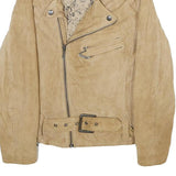 LEON & HARPER Womens Beige Leather Biker Jacket S Suede Zip Casual Outerwear