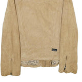 LEON & HARPER Womens Beige Leather Biker Jacket S Suede Zip Casual Outerwear