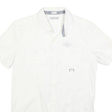 REPLAY Mens White Short Sleeve Shirt M Cotton Blend Casual Button Down Summer