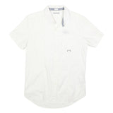 REPLAY Mens White Short Sleeve Shirt M Cotton Blend Casual Button Down Summer