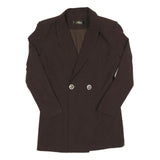 Womens Brown Button Double Breasted Jacket S Cotton Blend Plain Stylish Formal