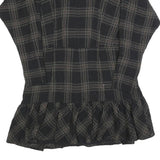 REISS Womens Black Check Day Cotton Blend Dress UK 14 V-Neck Ruffle Hem