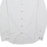 CALVIN KLEIN Mens White & Grey Check Shirt S Cotton Blend Classic Fit Long