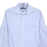 TOMMY HILFIGER Mens Blue Slim Fit Shirt M Stripe Button Collar Elegant