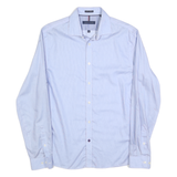 TOMMY HILFIGER Mens Blue Slim Fit Shirt M Stripe Button Collar Elegant