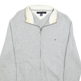 TOMMY HILFIGER Mens Grey Plain Full Zip Jumper Crew Neck Basic Knit S Classic