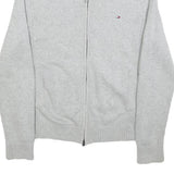 TOMMY HILFIGER Mens Grey Plain Full Zip Jumper Crew Neck Basic Knit S Classic