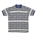 REGATTA Mens Blue & Beige Floral Short Sleeve Polo Shirt L Cotton Blend Casual