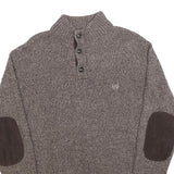 CHAPS Mens Brown Patterned Pullover Button Neck Cable Knit M Cotton Jumper