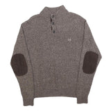 CHAPS Mens Brown Patterned Pullover Button Neck Cable Knit M Cotton Jumper