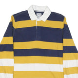 LANDS END Mens Blue & Yellow White Striped Long Sleeve Polo Shirt L Cotton Blend