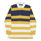 LANDS END Mens Blue & Yellow White Striped Long Sleeve Polo Shirt L Cotton Blend