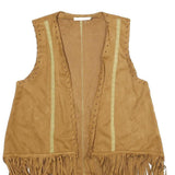 CHERRY PARIS Womens Beige Faux Suede Fringe Vest XS Woven Sleeveless Stylish