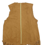 CHERRY PARIS Womens Beige Faux Suede Fringe Vest XS Woven Sleeveless Stylish