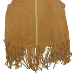 CHERRY PARIS Womens Beige Faux Suede Fringe Vest XS Woven Sleeveless Stylish