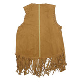CHERRY PARIS Womens Beige Faux Suede Fringe Vest XS Woven Sleeveless Stylish