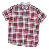 TOMMY HILFIGER Mens Red & White Check Short Sleeve Shirt L Cotton Blend Stylish