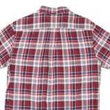 TOMMY HILFIGER Mens Red & White Check Short Sleeve Shirt L Cotton Blend Stylish