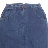 Womens Blue Denim Plain Midi Cotton Blend Skirt M Elastic Waist Pockets