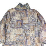 Womens Beige Blue Polyester Blend Long Sleeve Zip Jacket XL Patchwork Pattern
