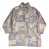 Womens Beige Blue Polyester Blend Long Sleeve Zip Jacket XL Patchwork Pattern