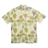 DEMCRAZY Mens Cream & Green Crazy Print Shirt L Cotton Short Sleeve Button