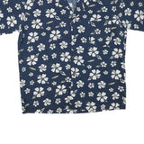 Mens Blue & White Floral Hawaiian Style Shirt L Cotton Summer Casual Short