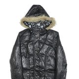 DKNY Womens Black Polyester Hooded Puffer Jacket M Casual Zip Up Winter