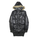 DKNY Womens Black Polyester Hooded Puffer Jacket M Casual Zip Up Winter