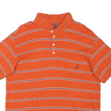 NAUTICA Mens Orange Striped Short Sleeve Polo Shirt L Cotton Blend Casual