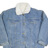 Womens Blue Denim Button Cotton Jacket M Plain Sherpa Collar Casual Winter