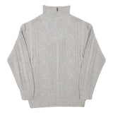 Mens Grey Chunky Knit Zip Neck Patterned Acrylic Blend Jumper L Casual Warm