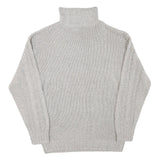 Mens Grey Chunky Knit Zip Neck Patterned Acrylic Blend Jumper L Casual Warm