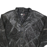 JIN ZHAO Womens Black Leather Button Jacket L Woven Patterned Retro Style