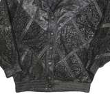 JIN ZHAO Womens Black Leather Button Jacket L Woven Patterned Retro Style