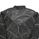 JIN ZHAO Womens Black Leather Button Jacket L Woven Patterned Retro Style