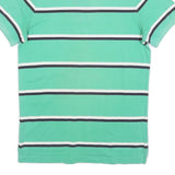 TOMMY HILFIGER Mens Green & White Striped Short Sleeve Polo Shirt M Cotton Blend