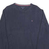 TOMMY HILFIGER Mens Navy Plain Jumper Crew Neck Basic Knit XL Cotton Blend