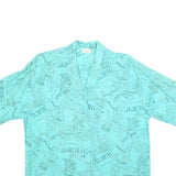 MAYON Womens Blue Printed Shirt Short Sleeve Collared L Lightweight Casual