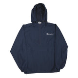 CHAMPION Mens Navy Blue Lightweight Zip Hooded Jacket L Polyester Blend Pullover