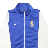 NIKE Mens Blue & White Track Jacket L Polyester Blend Zip Plain Casual