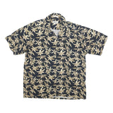 CAMPIA Mens Black & Beige Floral Short Sleeve Shirt L Cotton Blend Casual Summer