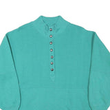 CHINA WEAR Mens Green Half Button Sweatshirt M Quilted Sleeve Detail Cotton