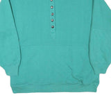 CHINA WEAR Mens Green Half Button Sweatshirt M Quilted Sleeve Detail Cotton