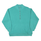 CHINA WEAR Mens Green Half Button Sweatshirt M Quilted Sleeve Detail Cotton