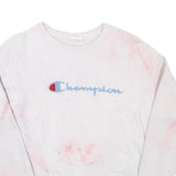 CHAMPION Mens White & Pink Script Logo Crew Neck S Cotton Blend Sweatshirt