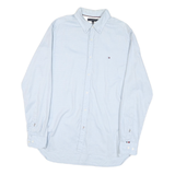 TOMMY HILFIGER Mens Blue L Button Down Casual Shirt Cotton Blend Long Sleeve